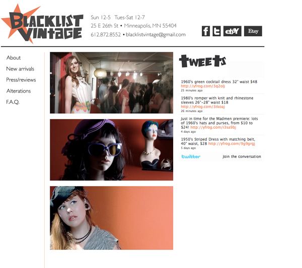 screen grab of blacklist vintage homepage