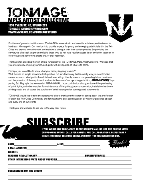 Mailing list subscription form for TONNAGE